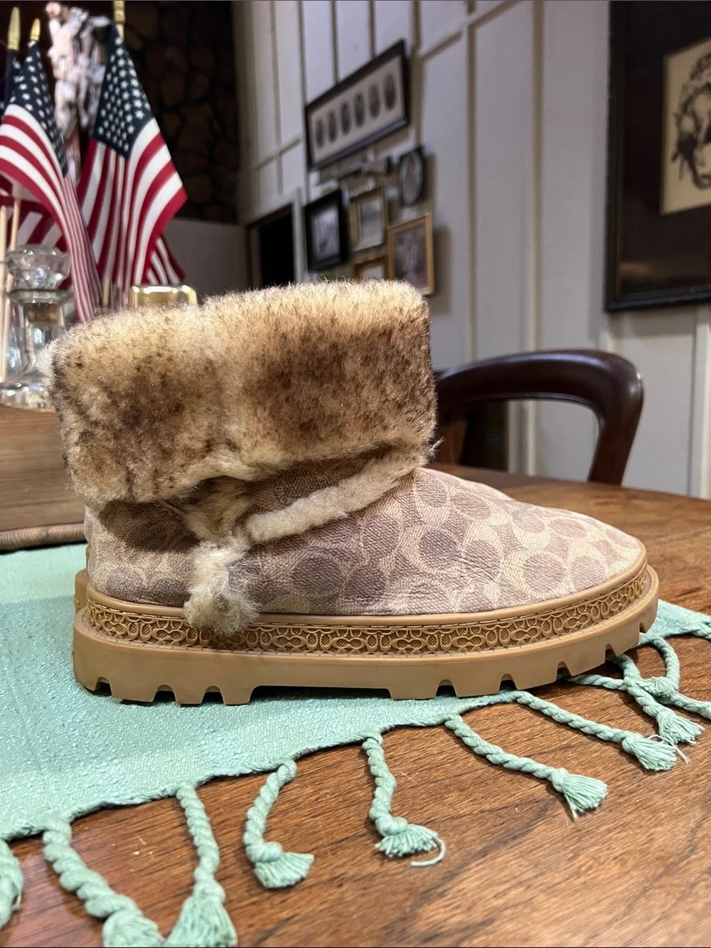 Coach Folded Stone Shearling Lined Boots